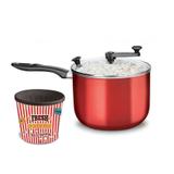 Kit Cinema Panela Pipoqueira Vermelha e Pote de Pipoca Retro - Mta