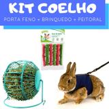 Kit Coelho com Porta Feno e Brinquedo e Peitoral Pawise