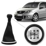 Kit Coifa de Cambio Manopla Citroen C3 2002 a 2012 Courvin Preto Base Cinza Bola Preta Lente Cromada - Nat