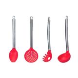 Kit Colher Escumadeira Pegador Concha Silicone Cabo Inox - Clink