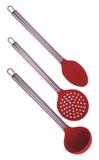 Kit Colher Servir + Concha + Escumadeira Silicone Vermelha Cabo Inox - Decore fácil shop