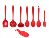 Kit Colheres De Silicone Maciço 8 Pçs Vermelho - Clink
