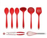 Kit Colheres De Silicone Maciço Com Pegador 8 Pçs Vermelho - Clink