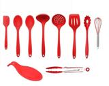 Kit Colheres Inteiramente De Silicone 10 Pçs Vermelho Apoio - Clink