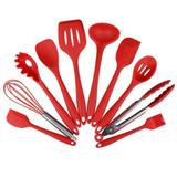 Kit Colheres Inteiramente De Silicone 10 Pçs Vermelho Apoio - Clink