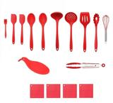 Kit Colheres Inteiramente De Silicone 16 Pçs Vermelho Apoio - Clink