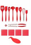 Kit Colheres Inteiramente De Silicone Vermelho 14 Pç Pegador - Clink
