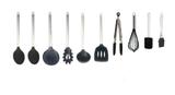 Kit Colheres Silicone Preto Cabo Inox 10 Pçs Utensílios - Clink