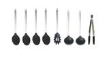 Kit Colheres Silicone Preto Cabo Inox 8 Peças Utensílios - Clink
