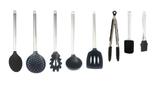 Kit Colheres Silicone Preto Cabo Inox 8 Peças Utensílios - Clink