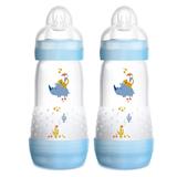 Kit Com 02 Mamadeiras Anti Cólicas Mam 260 Ml Azul 2m+ - 4673 - Rinoceronte