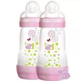 Kit Com 02 Mamadeiras Anti Cólicas Mam 260Ml Rosa 2m+ 4674