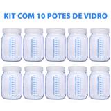 Kit com 10 Potes de Vidro para Armazenar Leite Materno 200ml Com Graduação - Super mamãe