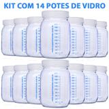 Kit com 14 Potes de Vidro para Armazenar Leite Materno 200ml Com Graduação - Super mamãe