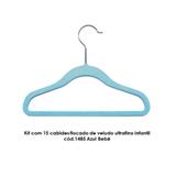 Kit com 15 cabides flocado de veludo ultrafino infantil cód.1485 Azul Bebê - Diego fiocco mariano