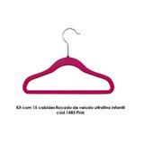 Kit com 15 cabides flocado de veludo ultrafino infantil cód.1485 Pink - Diego fiocco mariano