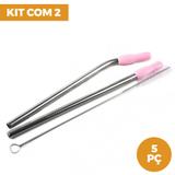 Kit com 2 - Canudo Ecológico Inox Reutilizável com Escova de Limpeza e Capinhas - Importação