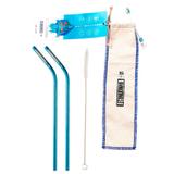Kit com 2 Canudos Reutilizáveis de Inox Blue + 1 Escova de Limpeza + 1 Saquinho Protetor - Econudinho