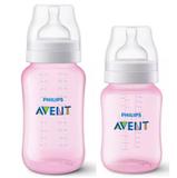 Kit Com 2 Mamadeiras Avent Classica 260 330ml Rosa 1m+ - Philips avent