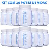 Kit com 20 Potes de Vidro para Armazenar Leite Materno 200ml Com Graduação - Super mamãe