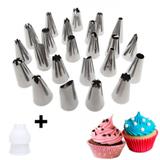 Kit com 24 Bicos Inox para Confeitar Bolos e Cupcakes + Adaptador Yazi