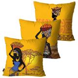 Kit com 3 Almofadas Decorativas Amarelo Mulheres Africanas - Pump up
