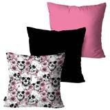 Kit com 3 Almofadas Decorativas Rosa Multi Caveiras - Pump up