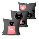 Kit com 3 Almofadas Infantil Cinza Cat Love - Pump up