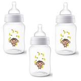 Kit com 3 Mamadeiras Classica Macaco 260ML Philips AVENT