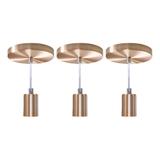 kit com 3 Pendentes Tubo Cilindro Alumínio 4x6cm E27 Cobre Escovado St458 - Starlumen