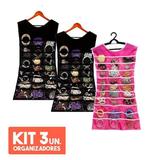 KIT com 3 Porta Joias Organizador De Bijuterias Vestido Para Cabide - Mc