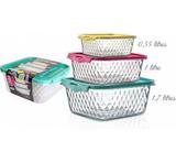 Kit com 3 Potes Cristal - Quadrado - Plasvale