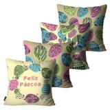 Kit com 4 Almofadas de Páscoa Feliz Páscoa Bege - Mdecore