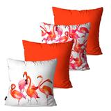 Kit com 4 Almofadas Decorativas Laranja Flamingos - Pump up