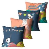 Kit com 4 capas para Almofadas de Páscoa Coelho Azul Marinho - Mdecore