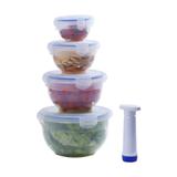 Kit com 4 Potes Plásticos Redondos Herméticos a Vácuo e Bomba Aspi Fresh
