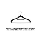 Kit com 5 Cabide de veludo com ombreira fixa adulto 45,5 x 24cm - preto cód. 8184 - Sigilo da beleza ltda - me