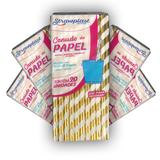 Kit com 5 pcts canudo papel listrado dourado com 20 un - Strawplast