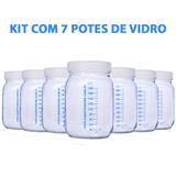Kit com 7 Potes de Vidro para Armazenar Leite Materno 200ml Com Graduação - Super mamãe