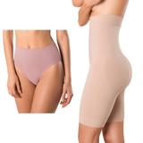 Kit com Cinta Loba Bermuda Skin Compression e Calcinha Loba Redutora Nude Slim - Lupo