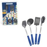 Kit com colher concha espátula pegador de nylon azul na cartela - Tramontina