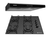 Kit com Cooktop 4 Bocas Atlas Bivolt + Depurador Suggar 3 Velocidades 60cm Preto 110 Volts