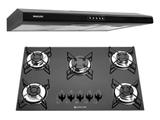 Kit com Cooktop 5 Bocas Atlas Bivolt + Depurador Suggar 3 Velocidades 80cm Preto 110 Volts