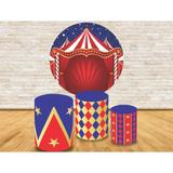 Kit Completo Trio Capa Cilíndrica Painel de Tecido Redondo Circo - Fabrika de festa
