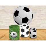 Kit Completo Trio Capa Cilíndrica Painel De Tecido Redondo Futebol campo e bola - Fabrika de festa