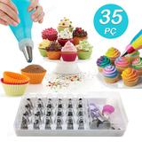 Kit Confeitaria Inox 35 Peças Saco Bico Decorar Bolo Cupcake - Facibom