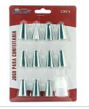 Kit confeiteiro com 11 bicos inox + 1 adaptador para decorar bolos e cup cake - Top rio