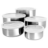 Kit Conjunto 10 Potes Redondos Aço Inox Tampa Plastica Wincy