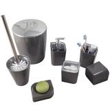 Kit Conjunto Banheiro Utensílios Bancada Escovinha Lixeira Chumbo - Ou