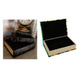 Kit conjunto caixa livro de madeira com 4 peças cofre porta joias camuflado decorativo porta treco r - Faça resolva